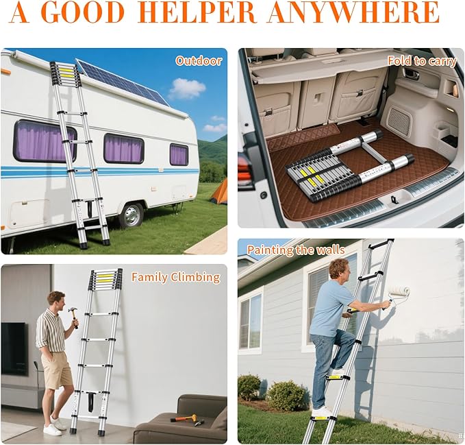 10.5FT Heavy-Duty Telescoping Ladder, 330lb Capacity Aluminum Extension Ladder with Anti-Slip Steps for Secure Attic Access, Roof, and Home Renovation Projects