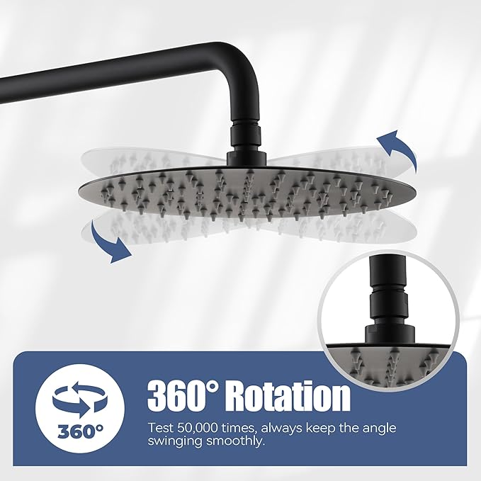 CASAINC Shower Valve and Trim Kit, 10 Inch Round 2 Functions Rain Shower Head with Handheld Spray Wall Mounted Shower System (Matte Black)