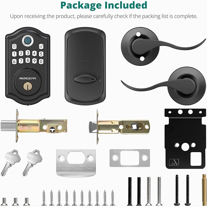 DS10 Pro Keyless Entry Door Lock with Handle - 2 Lever Handles, Bluetooth APP Control, Fingerprint Door Locks, Electronic Keypad Deadbolt Lock, Smart Doors Lock, Auto-Lock, Matte Black