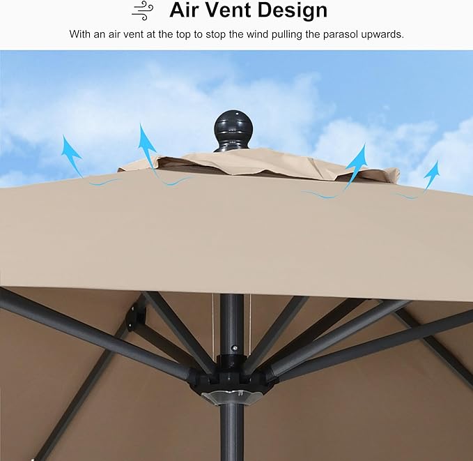 PURPLE LEAF 6' x 6' Square Patio Umbrella Outdoor Table Umbrella Aluminum Frame Market Umbrella Sun Umbrella with 8 Sturdy Ribs Tilt for Garden Deck Lawn Pool Taupe