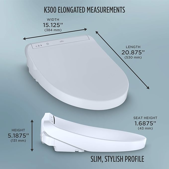 TOTO® WASHLET® K300 Electronic Bidet Toilet Seat with Instantaneous Water Heating, PREMIST and EWATER+ Wand Cleaning, Elongated, Cotton White - SW3036R#01