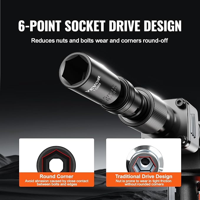 VEVOR 14PCS Universal Impact Socket Set - 3/8" Drive Deep Metric 10-19mm 6 Point - Swivel Socket with Flexible Wobble, CR-MO, Metric, Storage Case