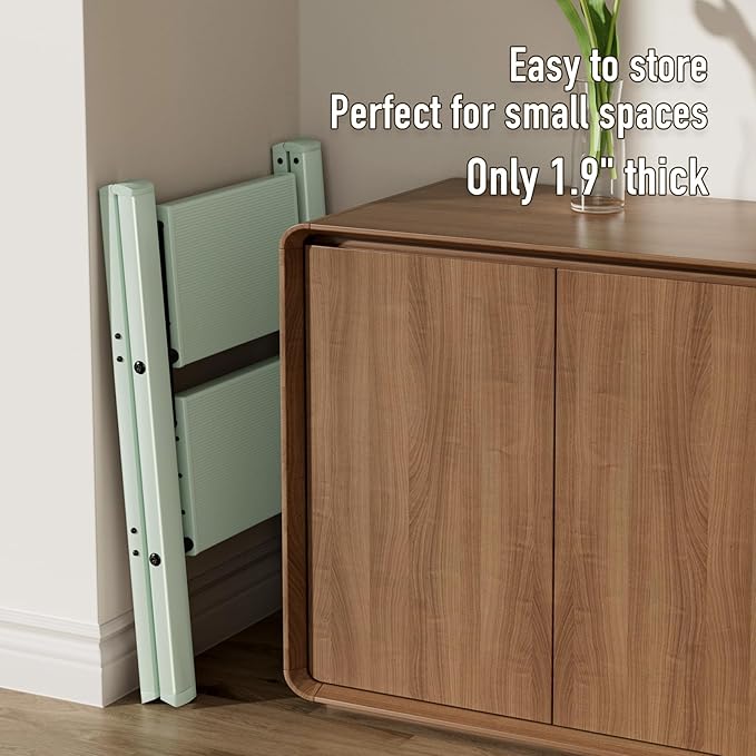 2 Step Ladder,Aluminum Folding Step Stool for Adults,Step Ladder with Wide Anti-Slip Pedal,330 lbs Capacity for Home,Office,Kitchen,Library(Green)