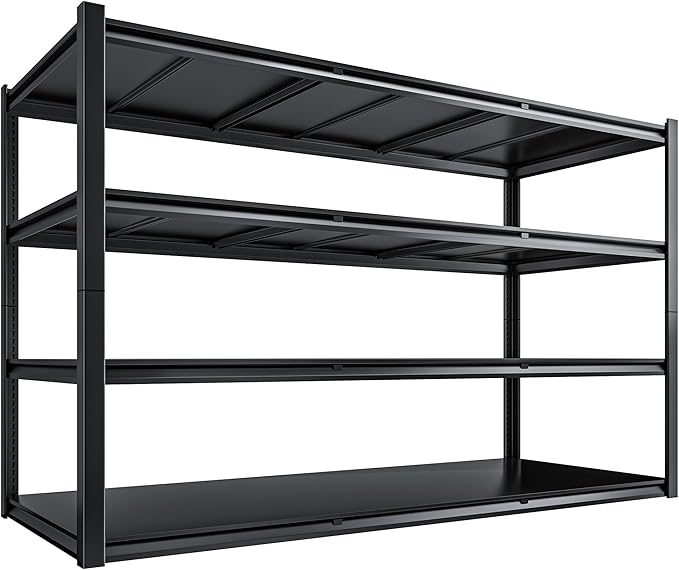 59.8" W x 59.8" H x 24.2" D Storage Shelves Metal Shelving, 2400LBS Garage Shelving Unit with Adjustable Shelf, 4 Tier Storage Rack for Garage, Pantry, Warehouse, Basement, Black