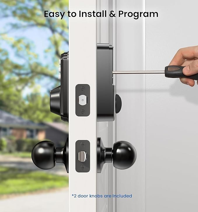 Veise Keyless Entry Door Lock with 2 Knobs, Electronic Backlit Keypad Deadbolt with Handle Set, Auto Lock, One-time Codes, Smart Deadbolt for Front Door, Easy Installation, Matte Black