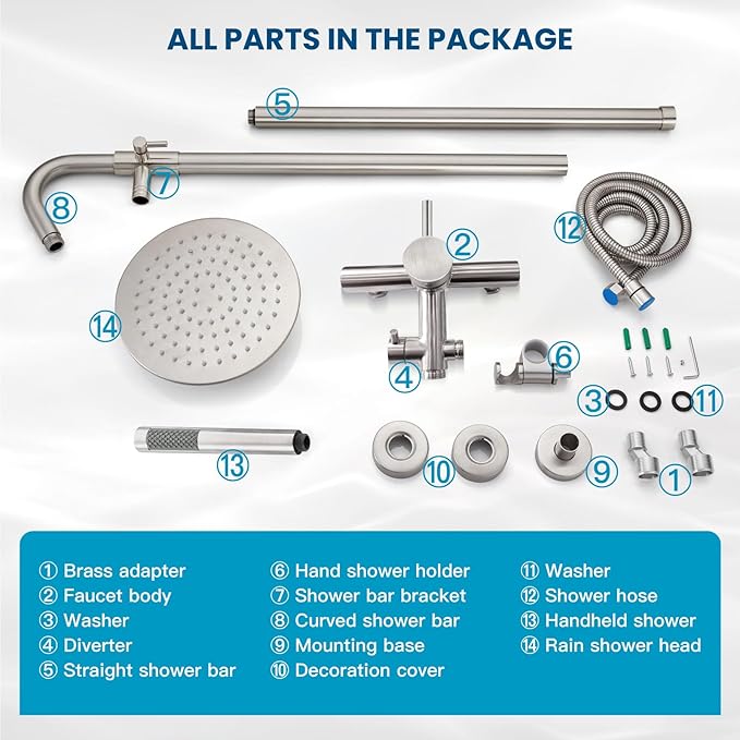 gotonovo SUS304 Outdoor Shower Fixture High Pressure Shower System Wall Mount 2 Dual Function Single Handle Shower Kit with 8 Inch Shower Head and Handheld Spray Shower Faucet Combo, Brushed Nickel