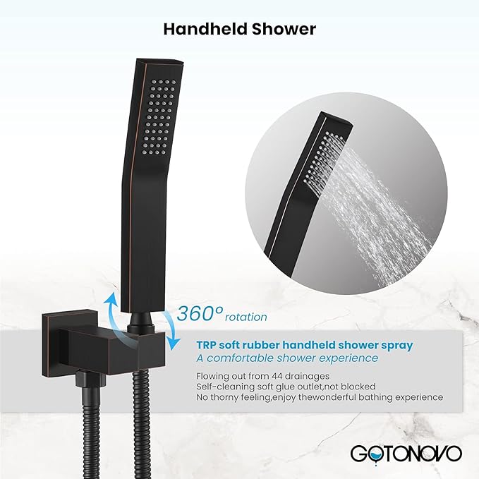 gotonovo Rain Shower Faucet System Set Rainfall Shower Head with Handheld Sprayer Waterfall Tub Spout Wall Mounted Mixer Combo Rough-in Valve and Trim Included 12 Inch Showerhead Oil Rubbed Bronze