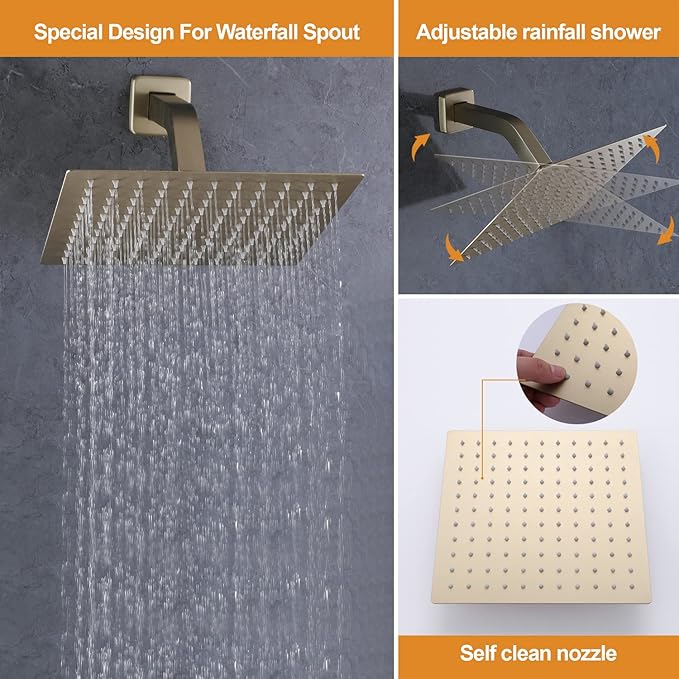 Rain Shower System with Handheld Shower, Bathroom Shower Faucet set 10 Inch Wall Mounted Bathroom Luxury Rainfall Mixer Shower Combo Set with Valve and Trim Kit, Brushed Gold