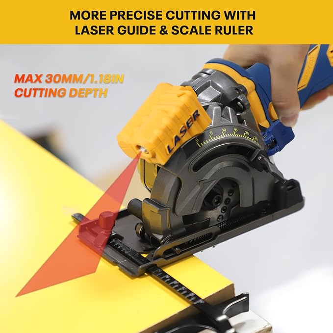 Mini Circular Saw Compatible with DeWalt 20V Max Battery,3-1/2" Brushless Cordless Round Saw Kit w/4Ah Battery & 1.5A Charger,Laser Guide,3200 RPM,Ideal for Wood,PVC,Metal