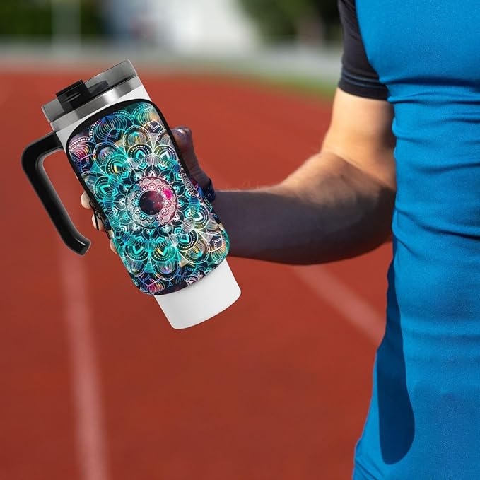Galaxy Mandala Water Bottle Pouch for Stanley Cup 40oz 30oz,Personalized Gym Purse for Men Women, Tumbler Pouch with Versatile Pocket Water Bottle Bag for Cards, Keys, Phone