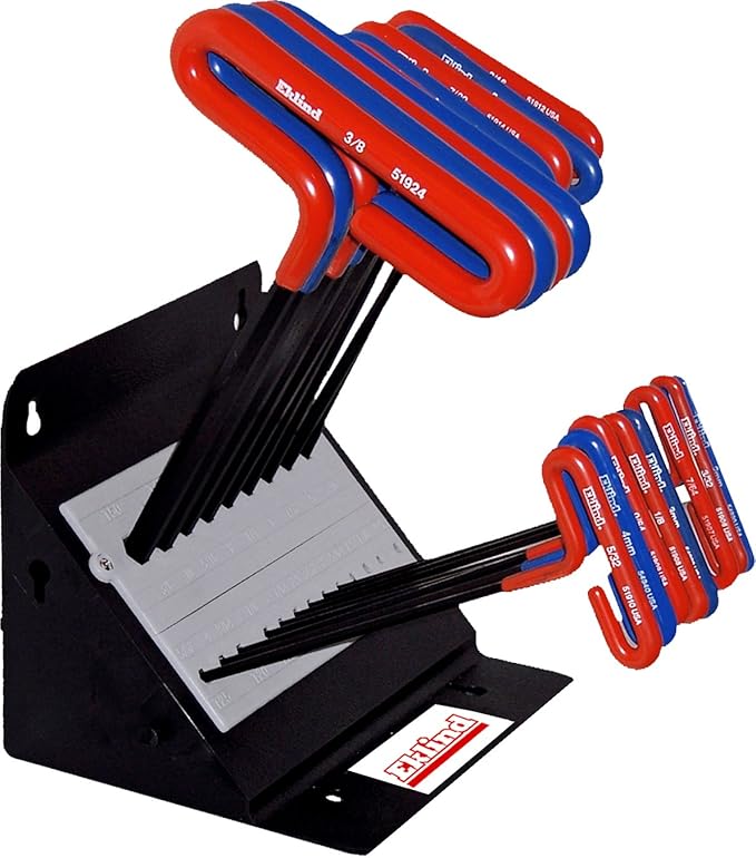 EKLIND 50918 Cushion Grip Hex allen wrench T-Handle Key Combo- 9in Inch/MM (2 sets 18pc) w/ stand