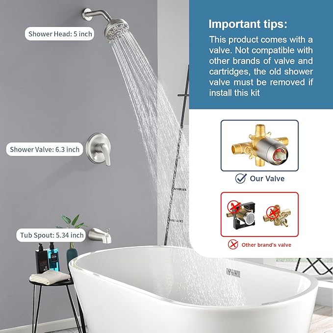 Tub Shower Faucet Combo Set Brushed Nickel Bathtub Faucet Set Shower System with Tub Spout Shower Tub Kit Shower Valve and Trim Kit Shower Fixtures