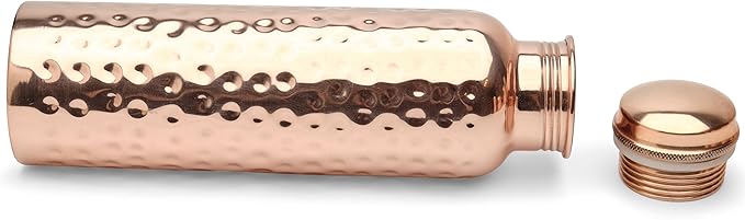 Glytterati Hammered Copper Water Bottle (34 oz/1000ml) (Set of 4) | Pure Copper Bottle | Pure Copper Vessel | Copper Bottle for Drinking Water