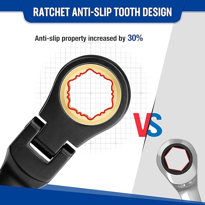 WORKPRO 8-Piece Stubby Anti-slip Ratcheting Combination Wrench Set, Metric 8-17 mm, 72-Teeth, CRV, Black Electrophoretic Coating, Flex-Head Wrench Set with Rolling Pouch