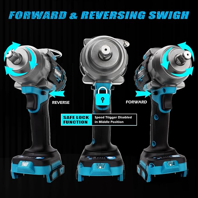 Cordless Impact Wrench 1/2" for Makita 18V Battery, Impact Wrench 1000FT-LBS(1360N.m) High Torque Brushless Electric Impact, with 4 Modes Power Impact Driver for Car, Truck, Mower (No Battery)