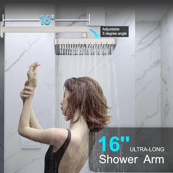 Shower System 13-Inch Rainfall Shower Head - 3 Setting Handheld Sprayer, Complete Bathroom Set with Faucet Mixer Trim Kit & Valve Brushed Nickel