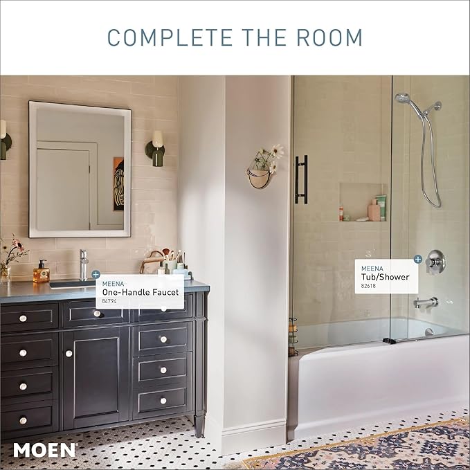 Moen Meena Chrome Single Handle Modern Tub and Shower Faucet with Handshower, Valve Included, 82618