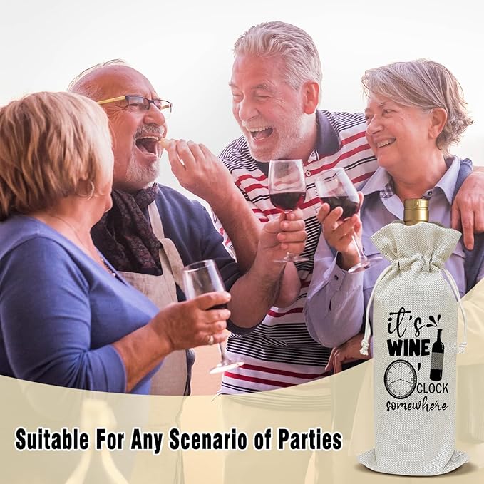 It's Wine O'clock - Wine Canvas Bag, Funny Wine Gift Bag, Birthday Gifts for Women Friend Wine Lover Gifts, Wine Bags for Wine Bottles Gifts, Wine Gifts With Drawstring Holiday Party Decoration -WB28