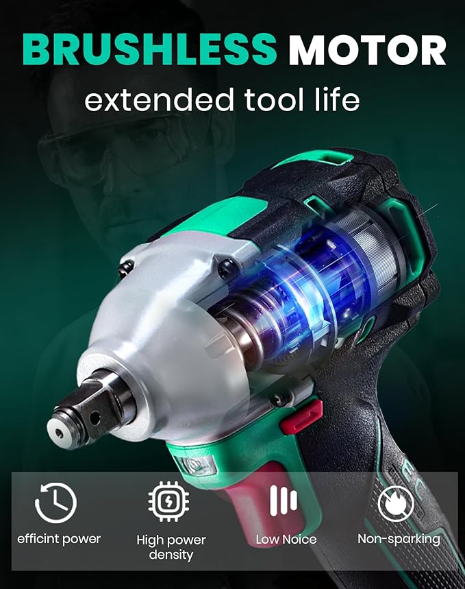 20V Brushless Impact Wrench with 4.0Ah Battery, 1/2 Inch Hog Ring Cordless Impact Gun, 235 Ft-lbs High Torque, 4-Mode Power Wrench for Automotive and DIY