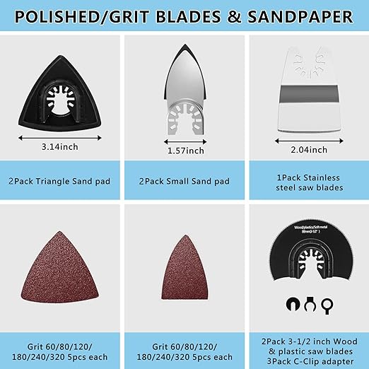 98Pcs Oscillating Saw Blades Kits Cutting for Wood Plastic Metal Multi Tool Blades Oscillating Tool Blades with Sanding Pads Sandpapers Kits Fit Dewalt Ryobi Milwaukee Rockwell Fein Makita