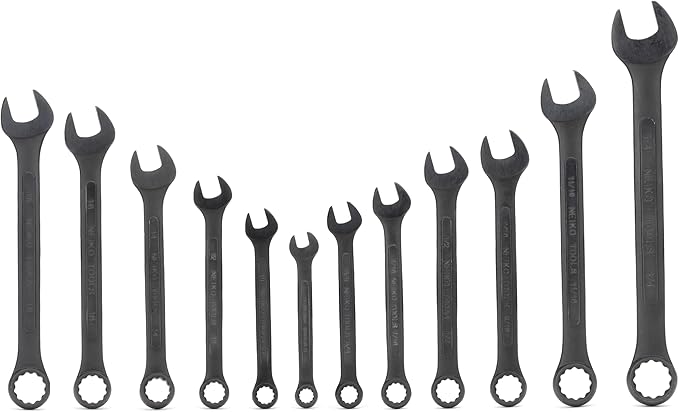 NEIKO 03582A Combination Wrench Set, 12 Pc Raised Panel Combo Wrenches Set, Metric and Standard, Black Oxide Drop Forged Carbon Steel, Mechanic Open End Wrench Set, Small Box End Wrench Set SAE & MM