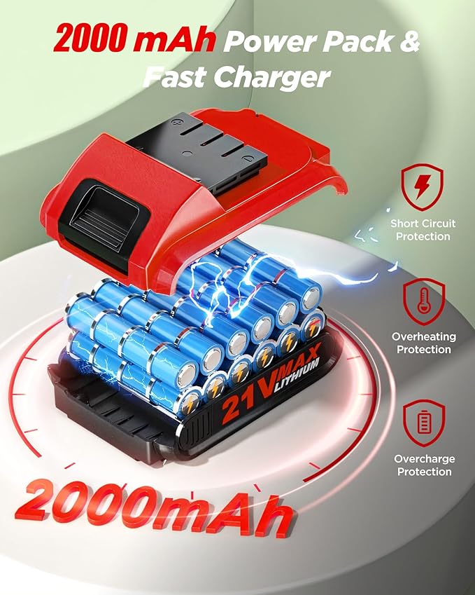 Cordless Drill Set, KELNOW 21V PowerDrill with Power Pack and Charger, 3/8-Inch Keyless Chuck ElectricDrill, 25+1 Position, 2 Speed, 27pcs Drilldriver Bits Tool Drills for DIY Projects