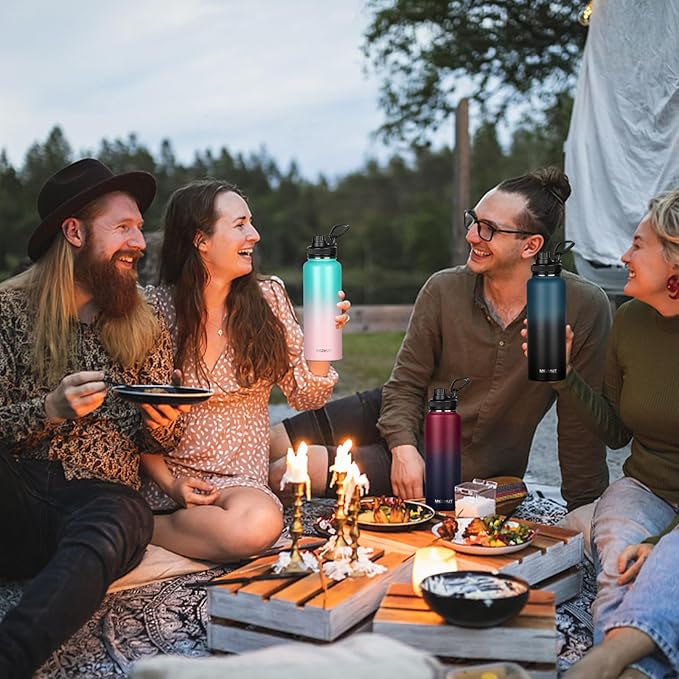 Insulated Water Bottle with Straw&3 Lids 40oz Stainless Steel Water Bottles Metal Water Bottle Double Walled Vacuum Insulated Bottles Thermos Leak-Proof Travel Thermal (Gradient Blue Black)