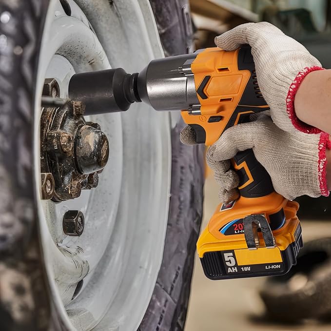 FSYAO 500 ft-lbs maximum torque, 20V 1/2 inch cordless impact wrench-brushless, 4-speed adjustment, automatic start and stop.(Host only/Without battery).