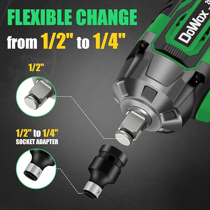 Cordless Impact Wrench, 400Ft-lbs (540N.m) Max Torque, 1/2 Impact Gun w/Brushless Motor, 21V 4.0 Ah Battery, Fast Charger, 4 Sockets, Socket Adapter, Nut Bits and Tool Bag
