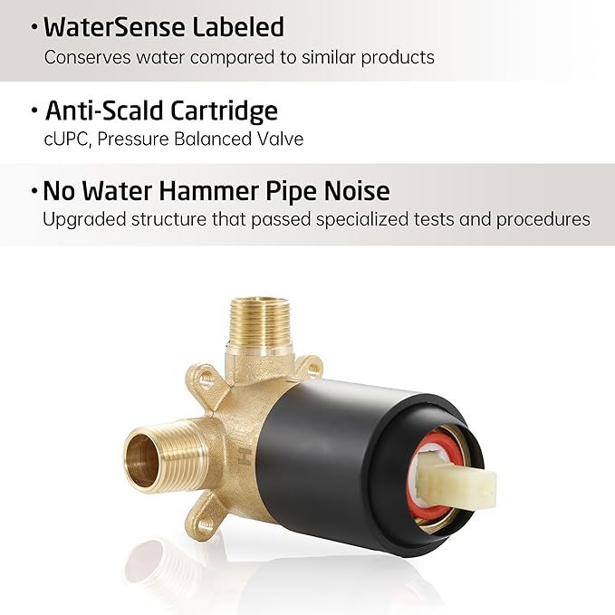 KES Shower Valve and Trim Kit Rain Shower Head Shower Faucet Set Complete Wall Mount Pressure Balance Shower Fixture Polished Finish, XB6202F18-CH