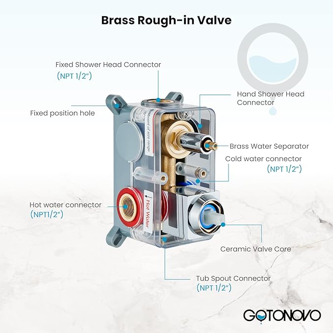 gotonovo Rain Shower Faucet System Set Rainfall Shower Head with Handheld Sprayer Waterfall Tub Spout Wall Mounted Mixer Combo Rough-in Valve and Trim Included 12 Inch Showerhead Polished Chrome