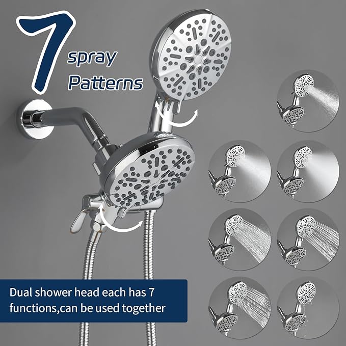 2 Handle Shower Faucet Shower System Complete 2 in 1 Shower Combo Set with Handheld Showerhead Shower Trim Kit Wall Mounted Shower Fixtures Chrome Polished