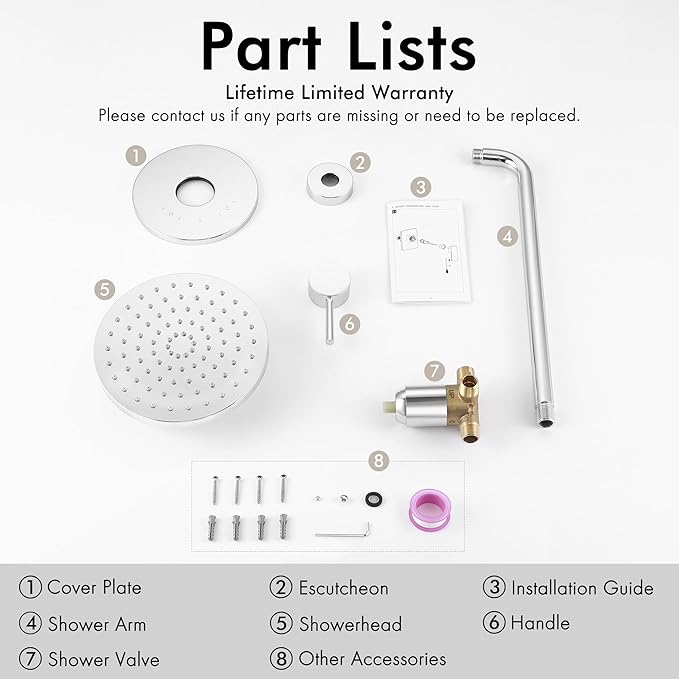 KES Shower Valve and Trim Kit Rain Shower Head Shower Faucet Set Complete Wall Mount Pressure Balance Shower Fixture Polished Finish, XB6202F18-CH