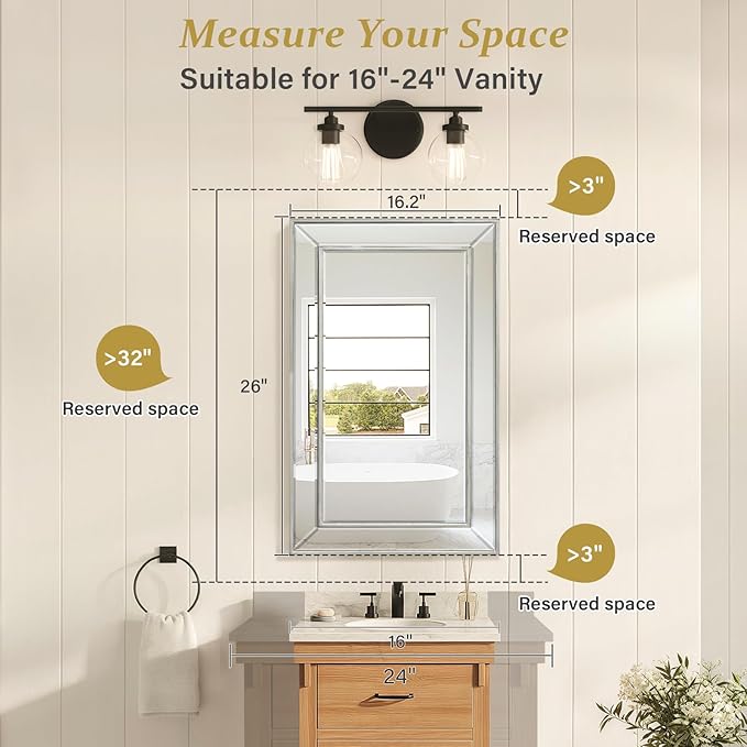 Medicine Cabinet with 16.2"x26" Mirror, Removable Shelves, Recessed or Wall Mounted Bathroom Cabinet, Silver Bathroom Vanity Mirrors for Over Sink with Storage