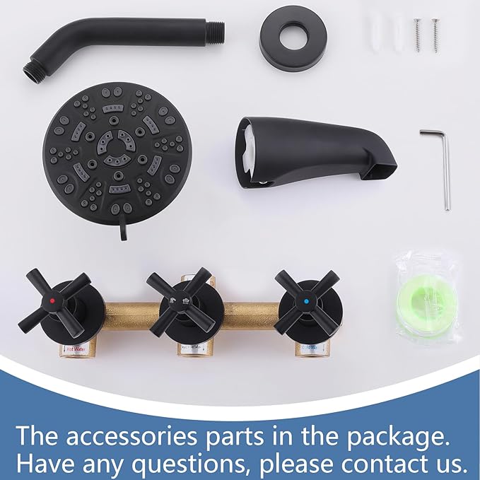 3 Handles Shower Faucet Set with Tub Spout Bathtub Shower Faucets Combo Set Shower System Complete Tub and Shower Trim Kit Shower Fixtures Matte Black