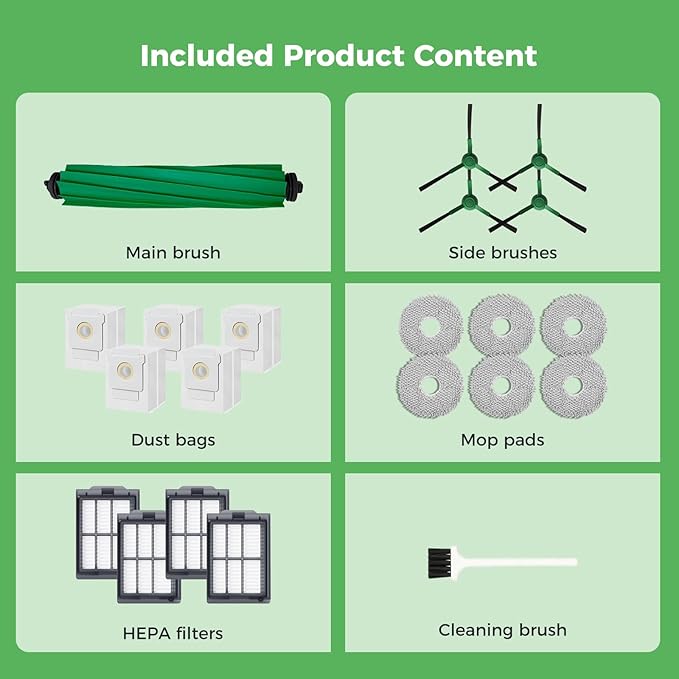 Yivy 21PCS Replacement Parts for iRobot Roomba Plus 405/505 Combo Robot Vacuum Cleaner, Kit Includes 1 Roller Brush, 4 Side Brushes, 5 Dust Bags, 4 HEPA Filters, 6 Mop Pads, 1 Cleaning Brush