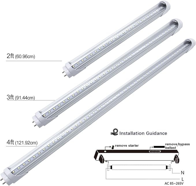LightingWill LED T8 Light Tube 4FT, Daylight White 5000K, Dual-End Powered Ballast Bypass, 2000Lumen 18W (40W Equivalent Fluorescent Bulb Replacement), Clear Cover, AC85-265V Lighting Fixture, 4 Pack…