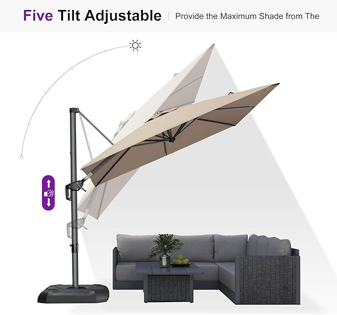 PURPLE LEAF 8 Feet Patio Umbrella Outdoor Cantilever Square Umbrella Aluminum Offset Umbrella with 360-degree Rotation for Garden Deck Pool Patio Taupe