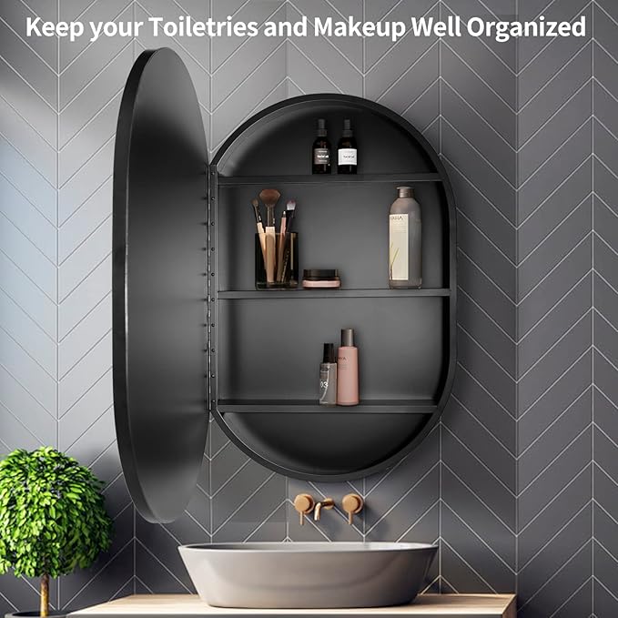 Movo 21 Inch x 31Inch Oval Medicine Cabinet Mirror Bathroom Wall Storage Cabinet Mirror Surface Mount Installation