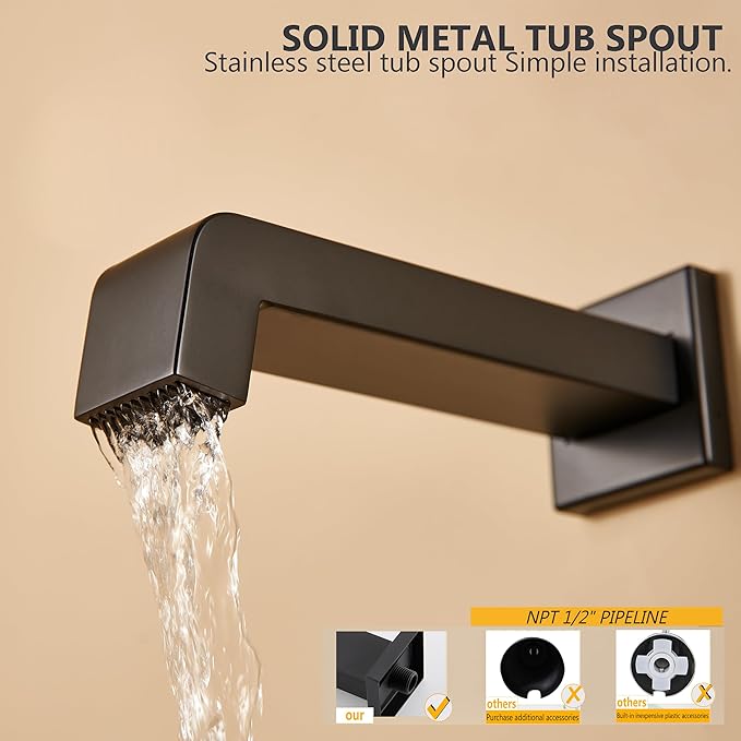 Shower Faucet Set, Shower Heads with Handheld Spray Combo and Tub Spout, All Metal Shower Head Combo and 3-Way Diverter,Black Shower Head and Handle Set