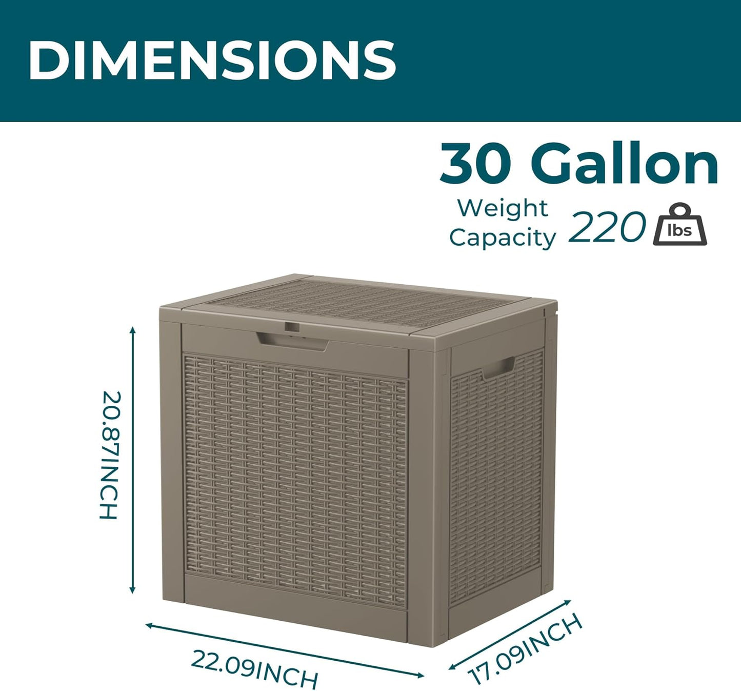 Vixzen 31 Gallon Resin Deck Box - Lockable Outdoor Storage for Patio Cushions, Garden Tools, Pool Supplies,Grey