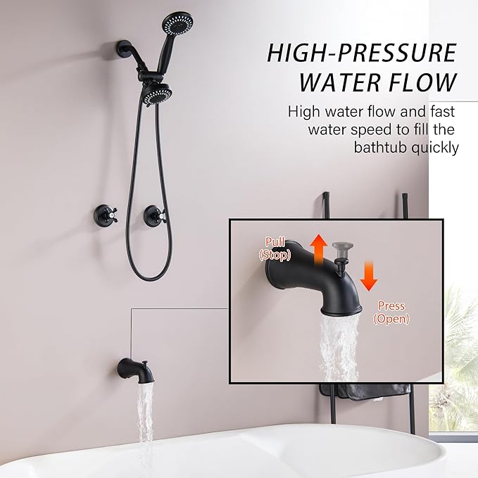 2 Handle Shower Faucet Set with Tub Spout Matte Black Two Handle Tub and Shower Faucets Sets Complete 2 Knod Tub and Shower Trim Kit
