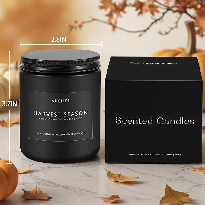 Fall Candle - Harvest Season Scented Candles, Fall Soy Candle for Home Decor, 7 oz Natural Soy Wax – Long-Lasting Autumn Candles, Aromatherapy Gift for Women & Thanksgiving, 7oz