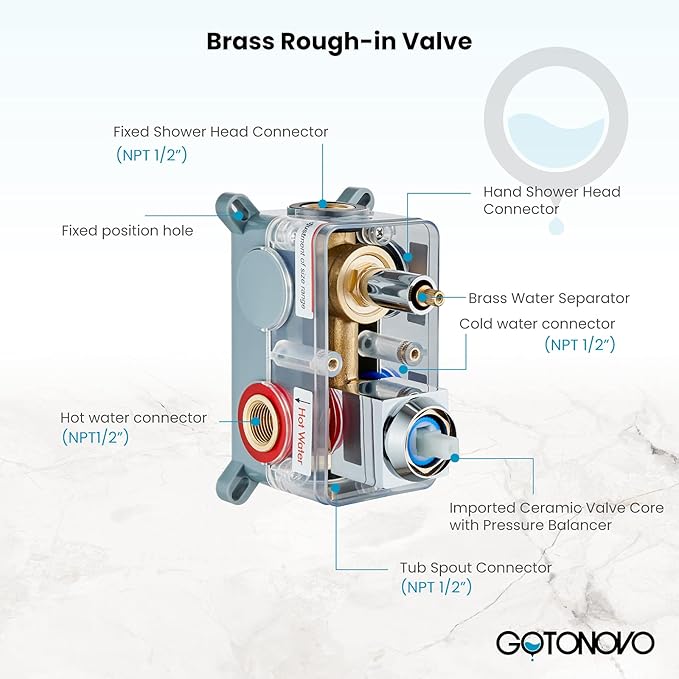 gotonovo Rainfall Tub Shower Faucet Set Bathroom Shower System with Tub Spout Wall Mount Square High Pressure Shower Fixtures with Handheld Sprayer Rough-In Valve 10'' Shower Head,Polished Chrome