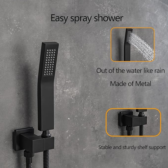 Rainfall Shower System with Tub Spout,Bathroom Rain Shower Head 10 Inch, Three-functions Shower Faucet Set Luxury Rain Shower Head Set,Shower Faucet Combo,Black