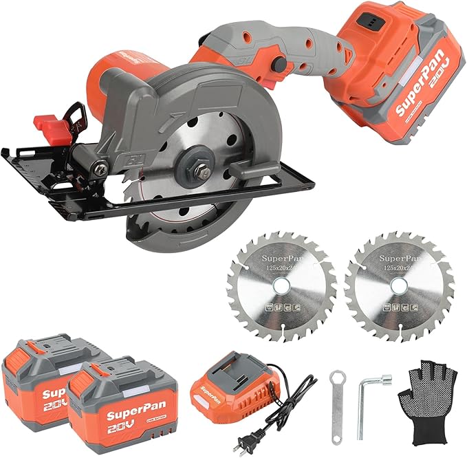 20V 6.0Ah Cordless Mini Circular Saw, 6700RPM, 4-1/2" Blade, 2 Batteries Included,2 Blades, Max Cutting Depth 1-11/16"(90°),1-3/16"(45°), Ideal for Wood/Metal/Plastic/Ceramic Tiles