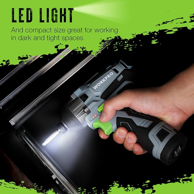 WORKPRO Cordless Impact Driver Kit, 1/4” Hex Electric Impact Drill/Driver Set with 12V 2.0Ah Lithium-ion Battery, 1 Hour Fast Charge, Variable Speed, 14pc Driver Bits and Tool Bag Included