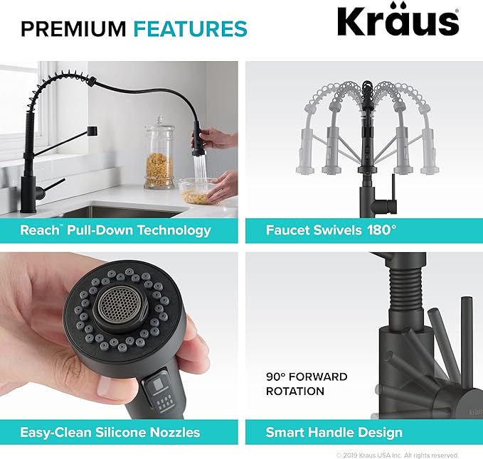 KRAUS Bolden Commercial Style 2-Function Single Handle Pull Down Kitchen Faucet in Matte Black, KPF-1610MB