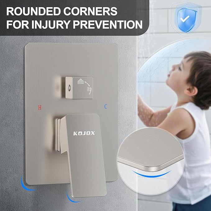 Shower System 13-Inch Rainfall Shower Head - 3 Setting Handheld Sprayer, Complete Bathroom Set with Faucet Mixer Trim Kit & Valve Brushed Nickel