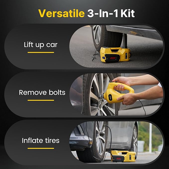 Electric Car Jack Kit, 5 Ton/11023 lbs 12V Hydraulic Car Jack Lift with Electric Impact Wrench and Tire Inflator Pump, Portable Auto Kit for SUV MPV Sedan Truck Change Tires Garage Repair
